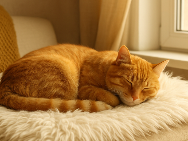 tu gato en invierno en una cama mullida