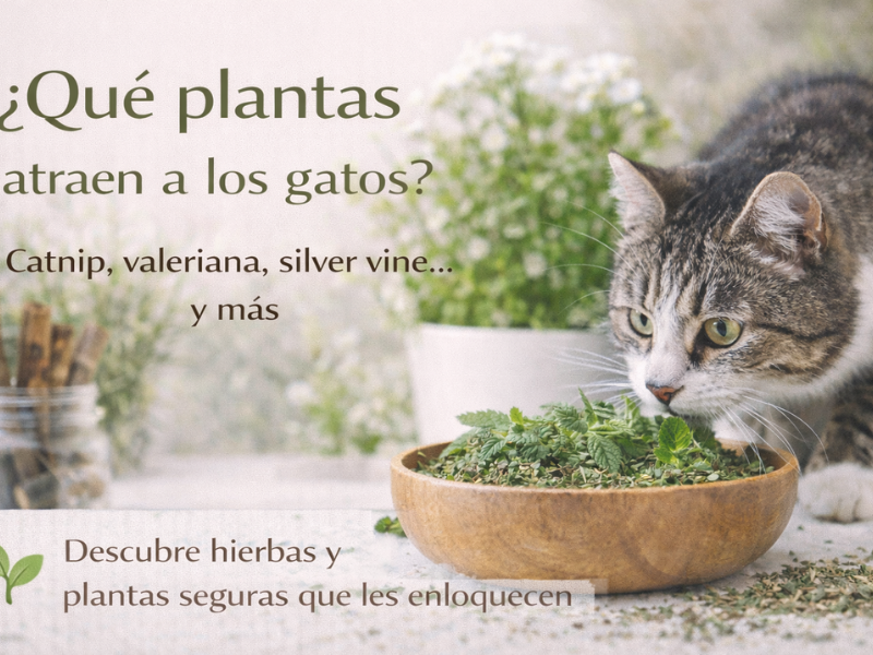 gato rodeado de catnip y otras hierbas